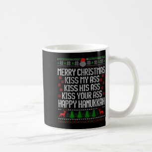 Funny Christmas Kiss My Happy Hanukkah Humor  Coffee Mug