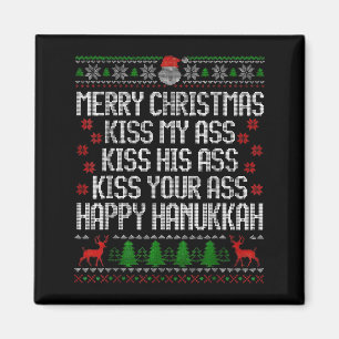 Funny Christmas Kiss My Happy Hanukkah Humor Magnet