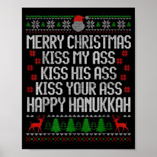 Funny Christmas Kiss My Happy Hanukkah Humor Poster