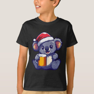 Funny Christmas Koala With Beer Comic  T-Shirt