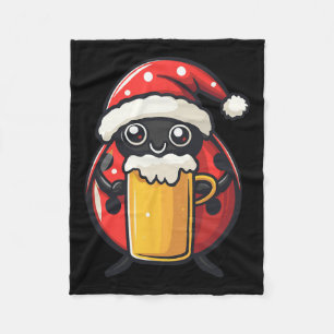 Funny Christmas Ladybug With Beer Comic  Fleece Blanket