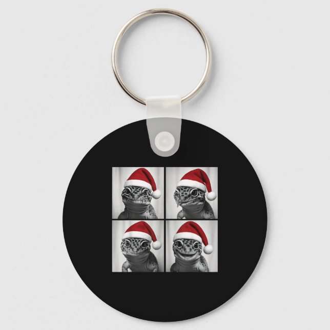 Funny Christmas Leopard Gecko Santa Photo Booth  Key Ring (Front)