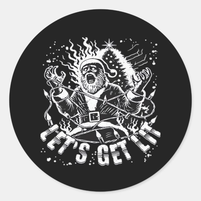 Funny Christmas Let's Get Lit Party Classic Classic Round Sticker (Front)