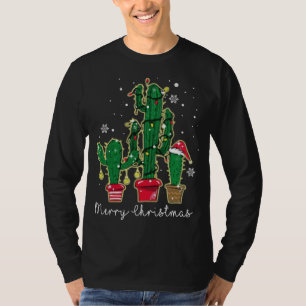 Funny Christmas Lights Cactus Santa Hat Cactus Lov T-Shirt