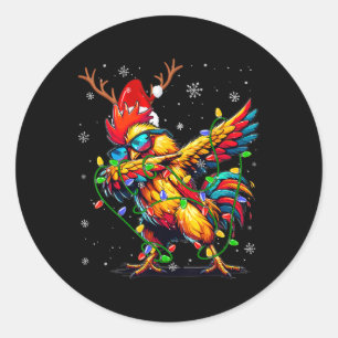 Funny Christmas Lights Chicken Santa Dabbing Xmas Classic Round Sticker