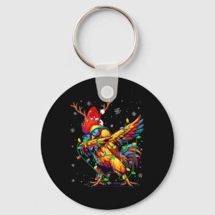 Funny Christmas Lights Chicken Santa Dabbing Xmas  Key Ring