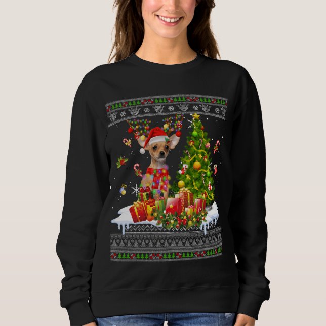 Funny Christmas Lights Chihuahua Dog Funny Xmas Ug Sweatshirt (Front)