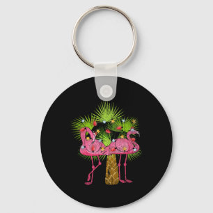 Funny Christmas Lights Flamingos Summer Christmas Key Ring