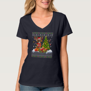 Funny Christmas Lights Poodle Dog Funny Xmas Ugly  T-Shirt