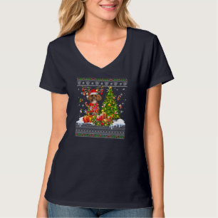 Funny Christmas Lights Poodle Dog Funny Xmas Ugly  T-Shirt