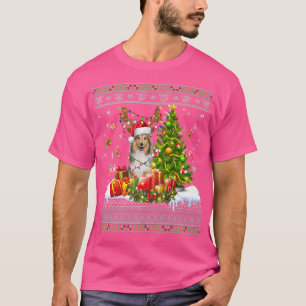 Funny Christmas Lights Sheltie Dog Funny Xmas Ugly T-Shirt