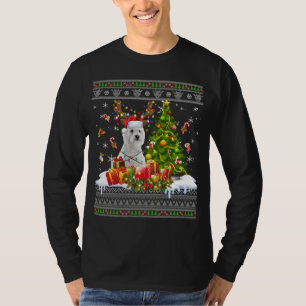 Funny Christmas Lights Westie Dog Funny Xmas Ugly T-Shirt