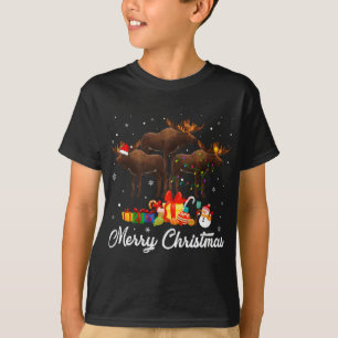 Funny Christmas Lights Xmas Pajama Moose Animals L T-Shirt