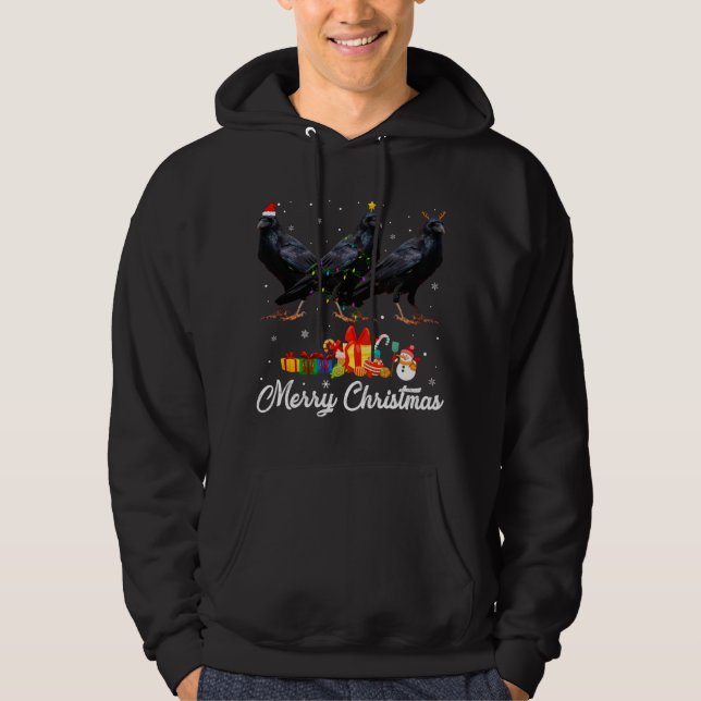 Funny Christmas Lights Xmas Pajama Raven Animals L Hoodie (Front)