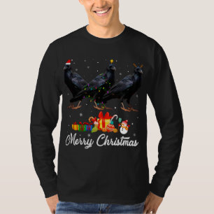 Funny Christmas Lights Xmas Pajama Raven Animals L T-Shirt
