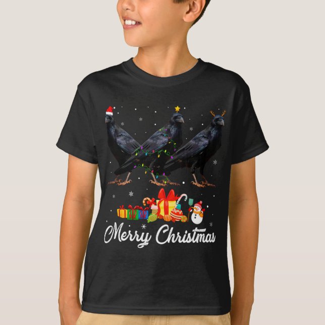 Funny Christmas Lights Xmas Pajama Raven Animals L T-Shirt (Front)