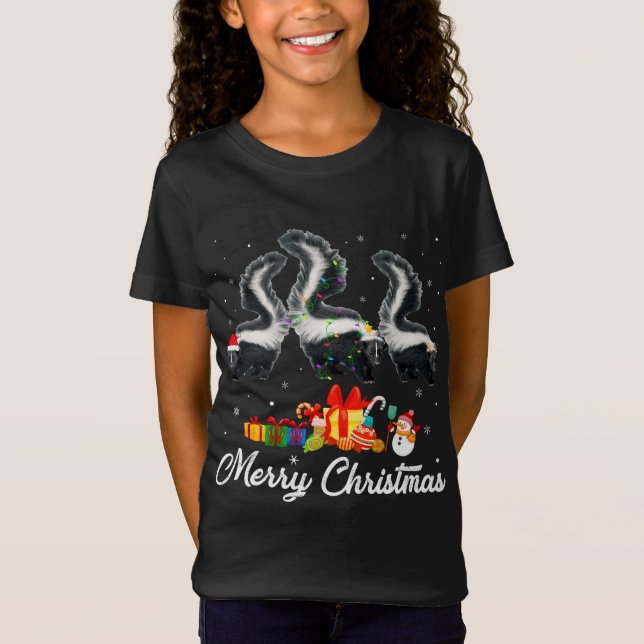 Funny Christmas Lights Xmas Pajama Skunk Animals L T-Shirt (Front)