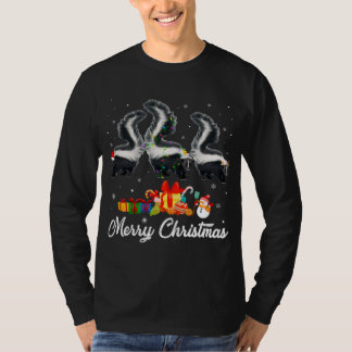 Funny Christmas Lights Xmas Pajama Skunk Animals L T-Shirt