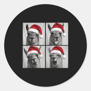 Funny Christmas Llama Santa Photo Booth Classic Round Sticker