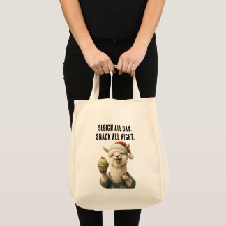 Funny Christmas Llama – Sleigh & Snack Tote Bag