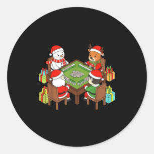 Funny Christmas Mahjong Santa Snowman Elf Reindeer Classic Round Sticker