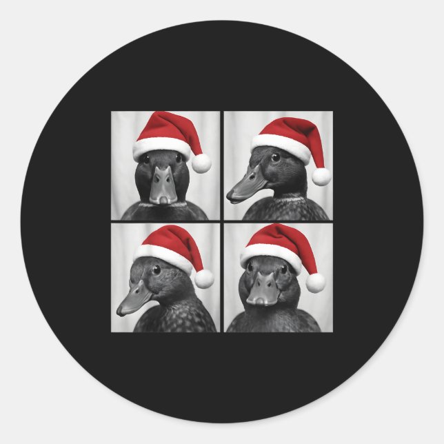 Funny Christmas Mallard Duck Santa Photo Booth  Classic Round Sticker (Front)