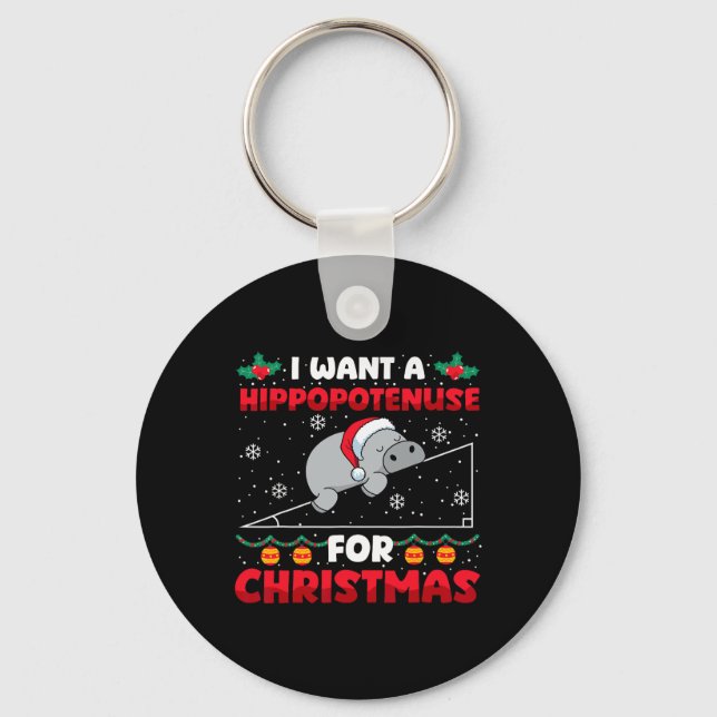 Funny Christmas Math Teacher Hippopotenuse Math Lo Key Ring (Front)