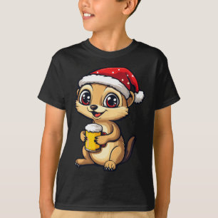 Funny Christmas Meerkat With Beer Comic T-Shirt