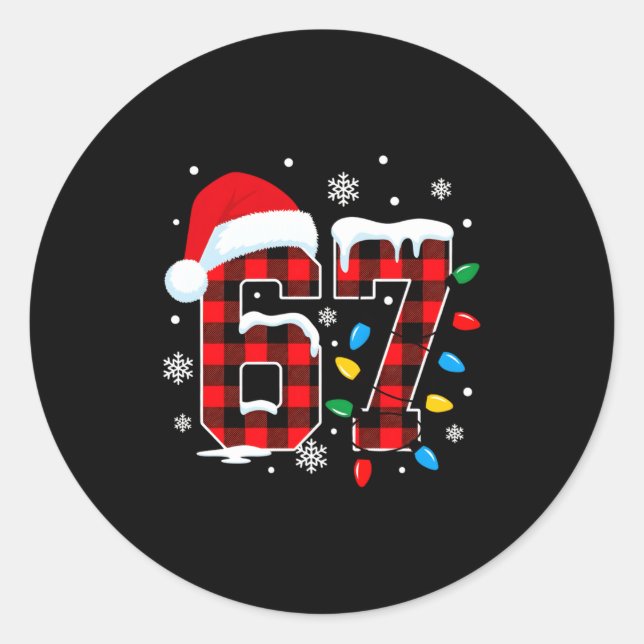 Funny Christmas Meme 67 Red Buffalo Plaid Xmas Paj Classic Round Sticker (Front)
