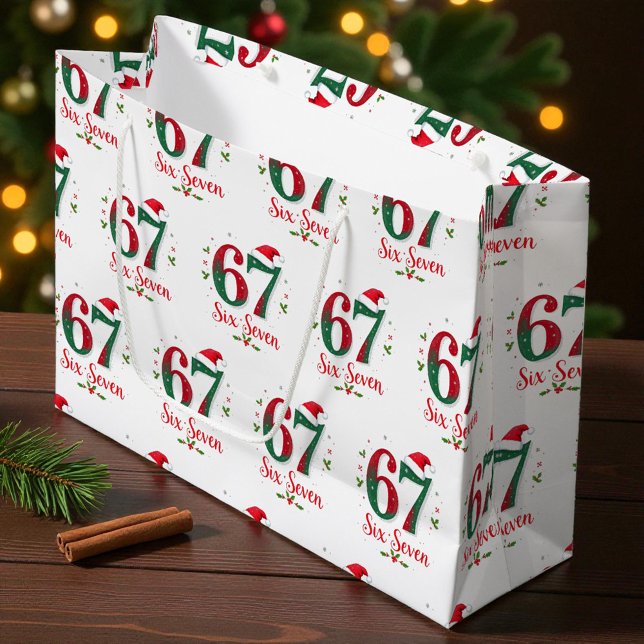 Funny Christmas Meme Six Seven 67 6 7 Holiday Large Gift Bag (Creator Uploaded)