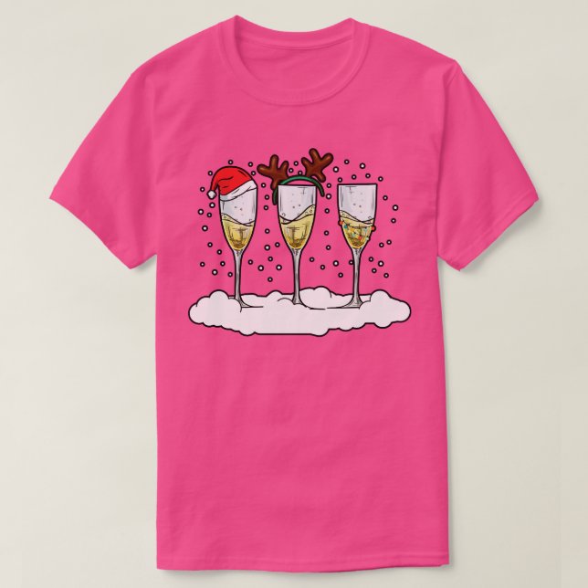 Funny Christmas Men Women Champagne Ugly Christmas T-Shirt (Design Front)