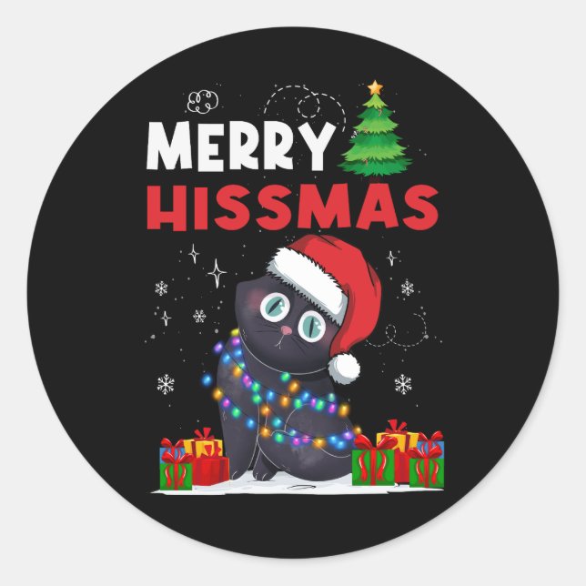 Funny Christmas Merry Hissmas Santa Cat Lover Holi Classic Round Sticker (Front)