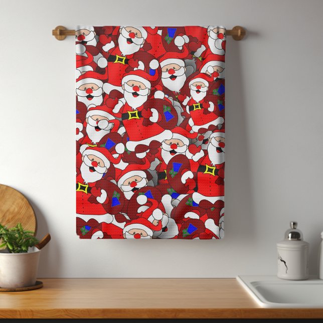 Funny Christmas Modern Whimsical Santa Collage Tea Towel (Creator Uploaded)