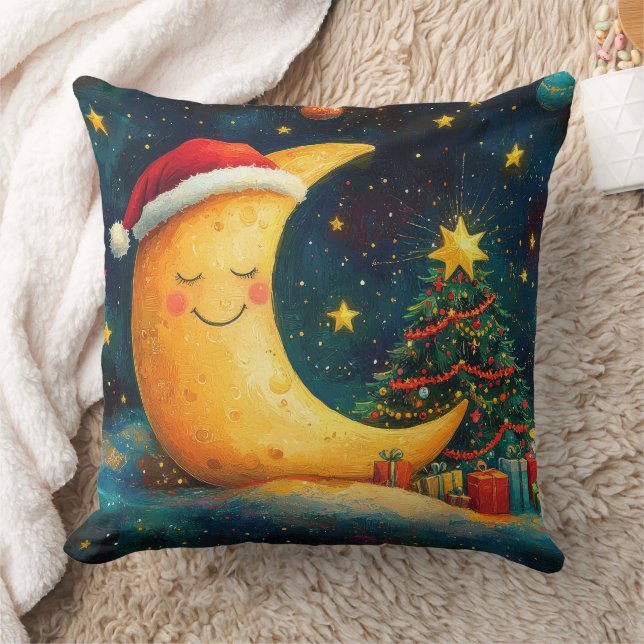 Funny Christmas Moon Galaxy Celebration Cushion (Blanket)