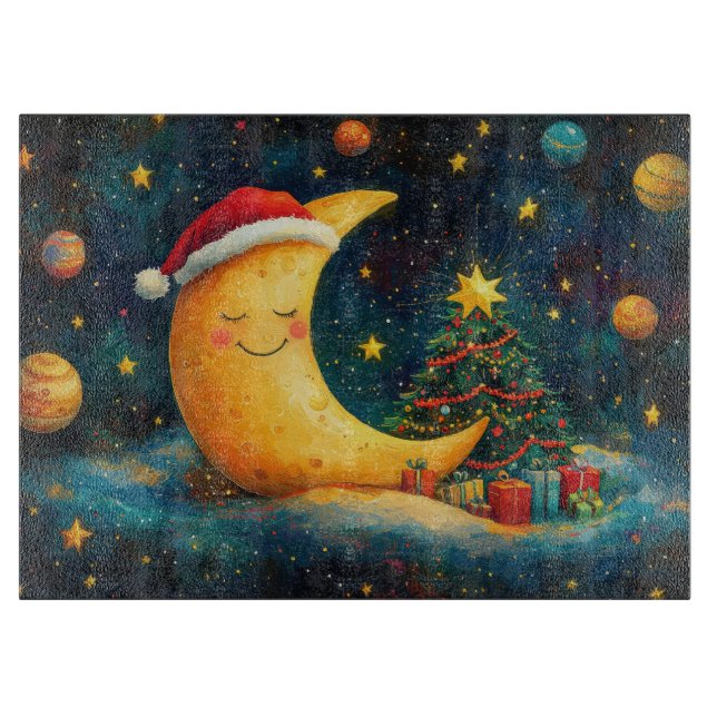 Funny Christmas Moon Galaxy Celebration Cutting Board (Front)
