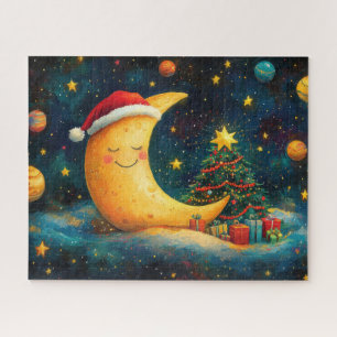 Funny Christmas Moon Galaxy Celebration Jigsaw Puzzle