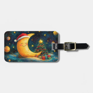 Funny Christmas Moon Galaxy Celebration Luggage Tag