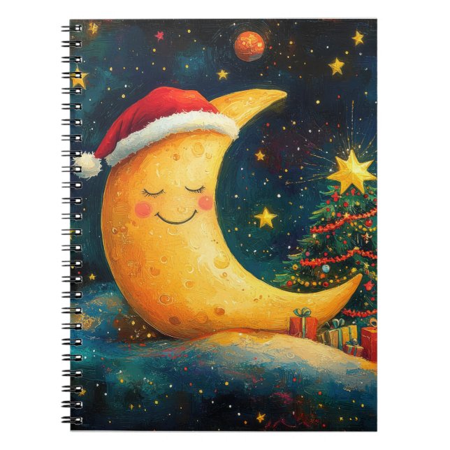 Funny Christmas Moon Galaxy Celebration Notebook (Front)