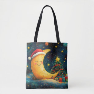 Funny Christmas Moon Galaxy Celebration Tote Bag