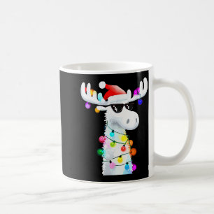Funny Christmas Moose With Sungles And Holiday Lig Coffee Mug