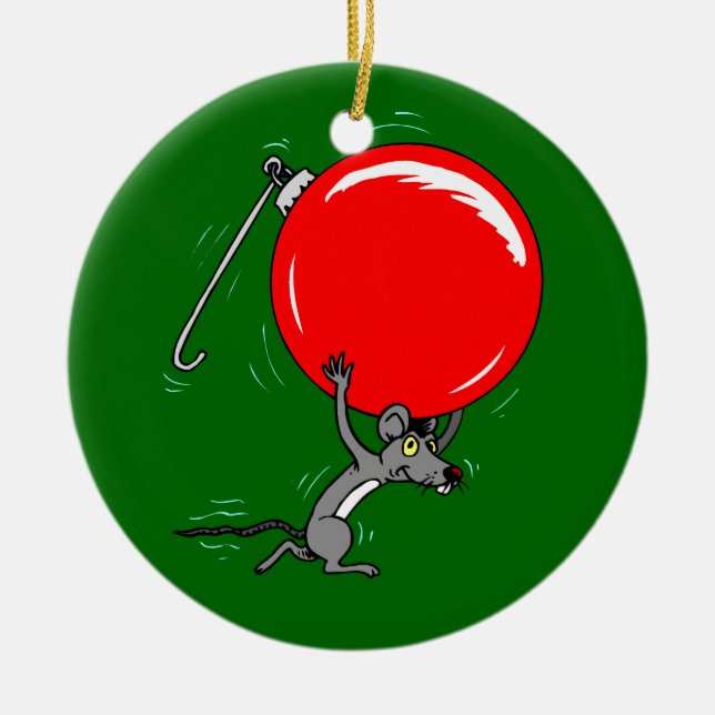 Funny Christmas Mouse Cartoon Ceramic Tree Decoration (Front)