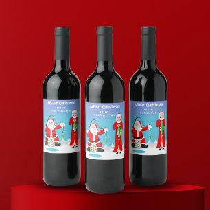 Funny Christmas Mrs. Claus Beats Santa At Fishing Wine Label