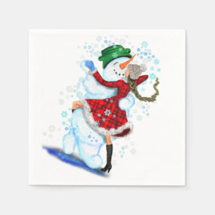 Funny Christmas Napkins Snowman and Girl Dance