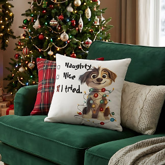 Funny Christmas Naughty or Nice Puppy Pillow