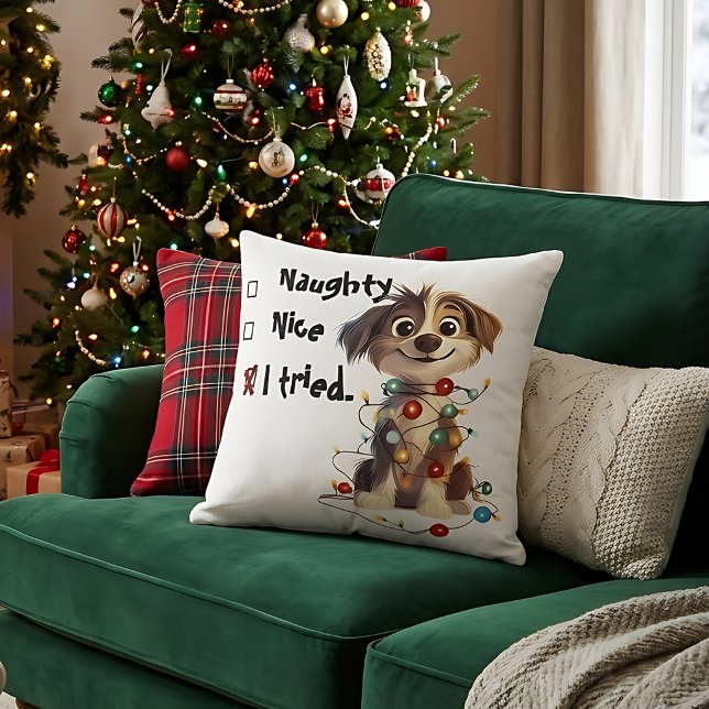 Funny Christmas Naughty or Nice Puppy Pillow (Creator Uploaded)
