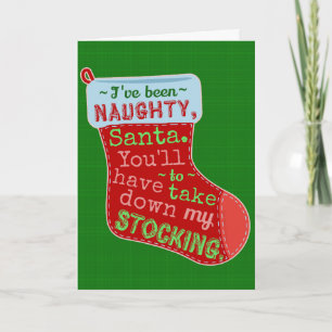 Funny Christmas Naughty Stocking Santa Claus Joke Holiday Card