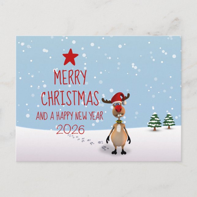 Funny Christmas New Year Reindeer Tree 2026 Postcard (Front)