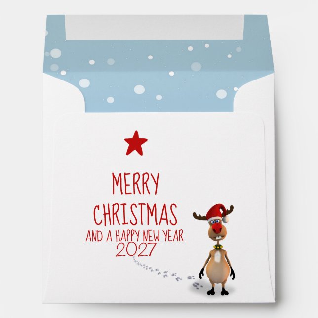 Funny Christmas New Year Tree 2026 Reindeer Envelope (Back (Bottom))