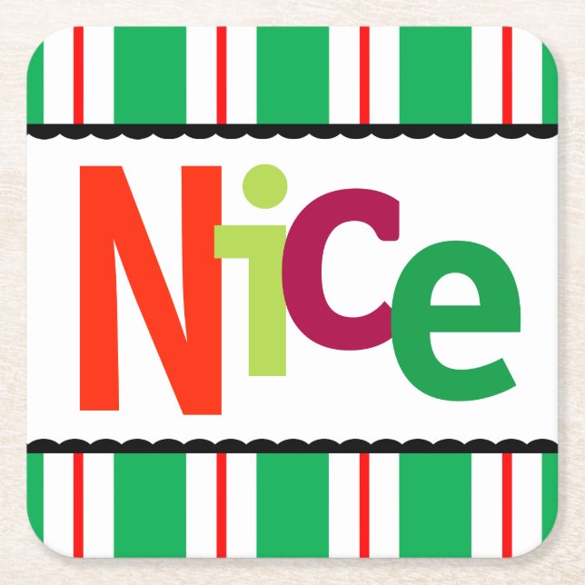 Funny Christmas Nice Colourful Modern Typography Square Paper Coaster (Front)