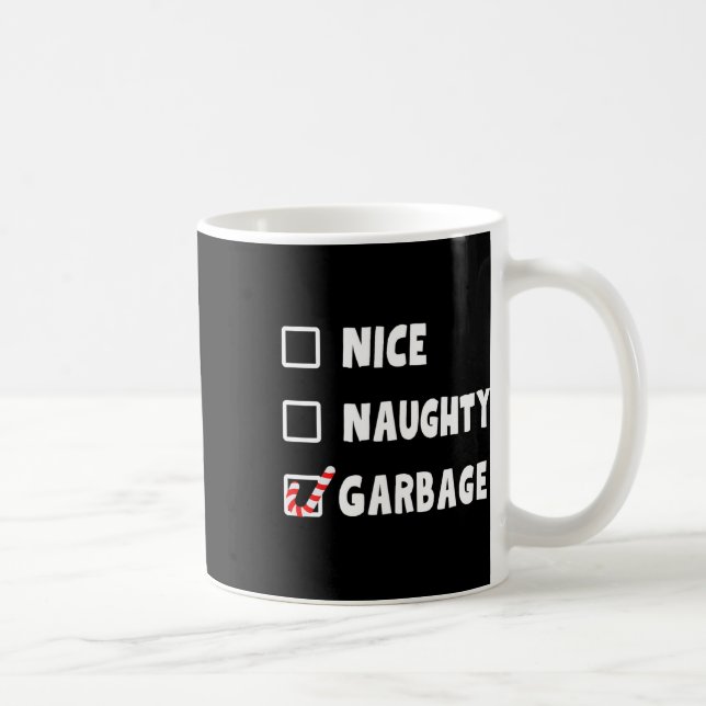Funny Christmas Nice Naughty Garbage Trump Support Coffee Mug (Right)
